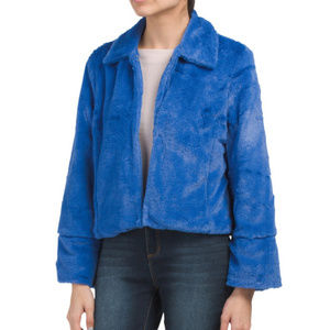 NWOT PAPERHEART Flare Sleeve Faux Fur Cobalt Blue Jacket size S